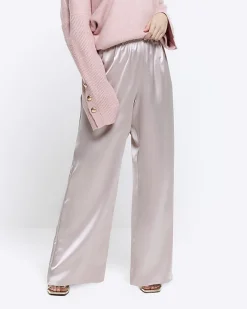 River Island Petite silver satin wide leg trousers Grey Outlet