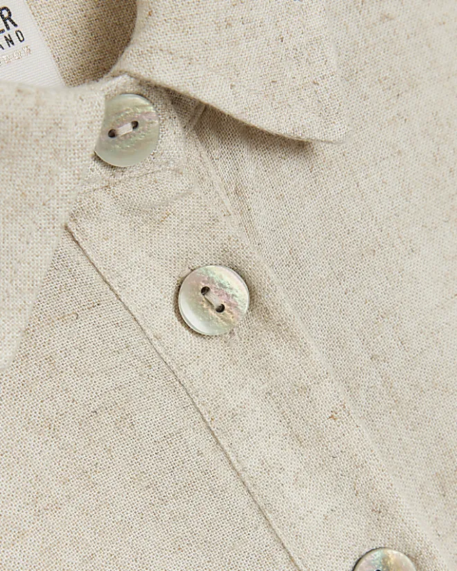 River Island Petite stone crop shirt with linen Cream Hot