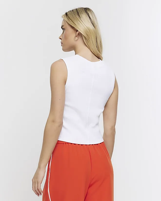 River Island Petite rib high neck tank top White New