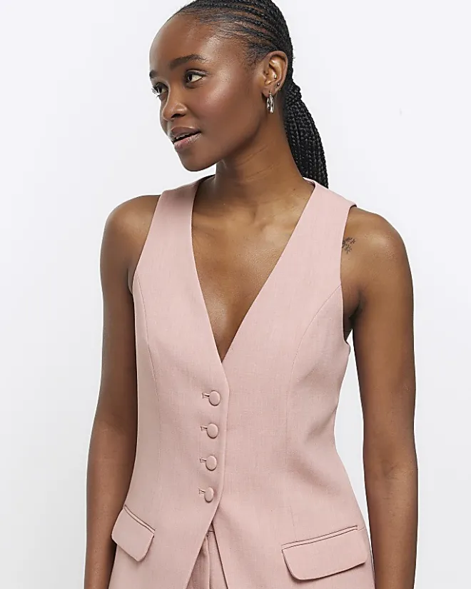 River Island button up longline waistcoat Pink Best