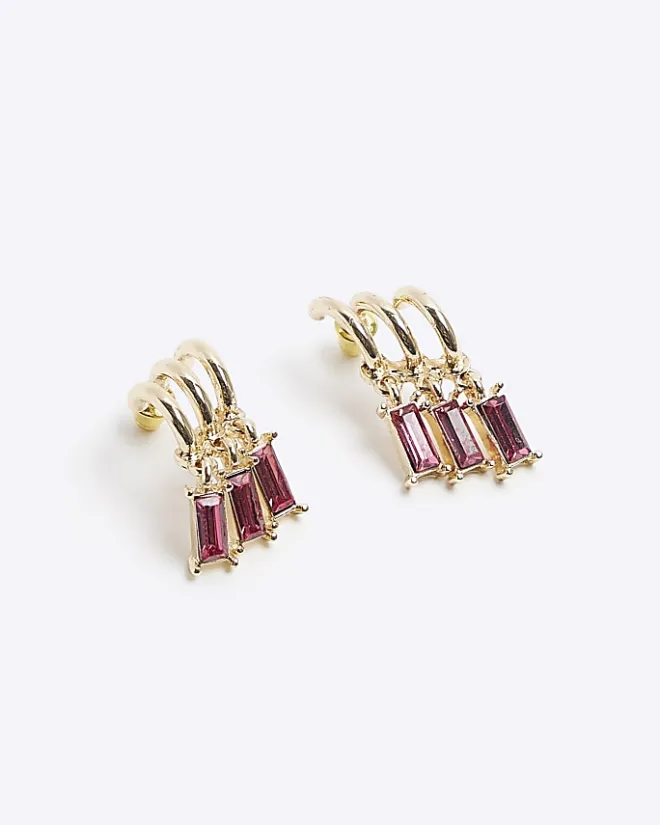 River Island diamante hoop earrings Pink Outlet