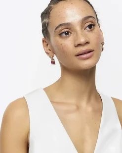 River Island diamante hoop earrings Pink Outlet