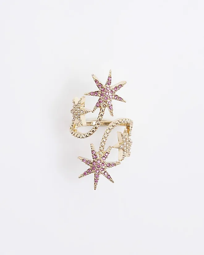 River Island Diamante Star Ring Pink Online