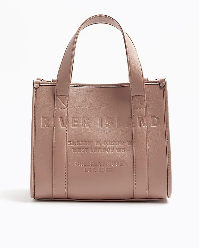 River Island embossed cross body tote bag Pink Sale