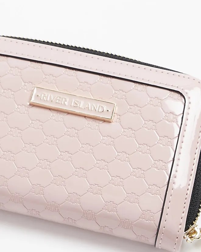 River Island patent embossed purse Pink Clearance