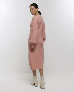 River Island plait jumper midi dress Pink Sale