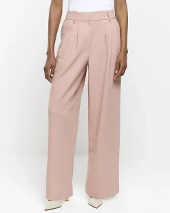 River Island pleated wide leg trousers Pink Clearance