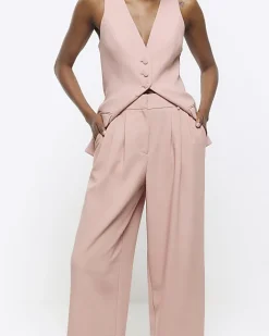 River Island pleated wide leg trousers Pink Clearance