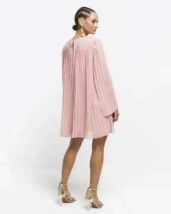 River Island plisse long sleeve shift mini dress Pink Discount