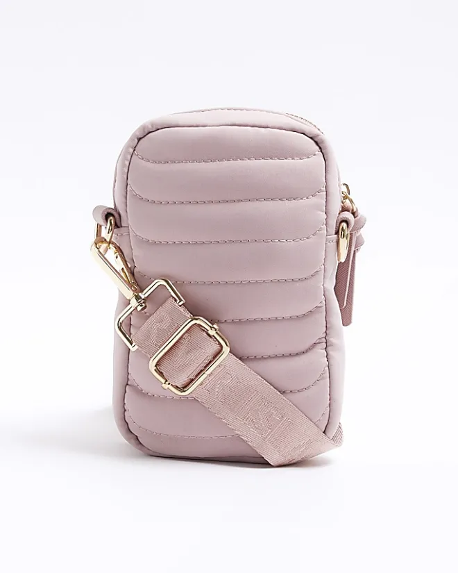 River Island quilted phone cross body bag Pink Outlet