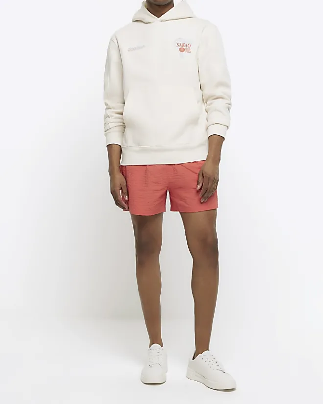 River Island regular fit seersucker swim shorts Pink Best