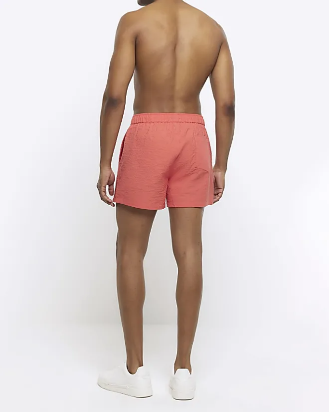 River Island regular fit seersucker swim shorts Pink Best