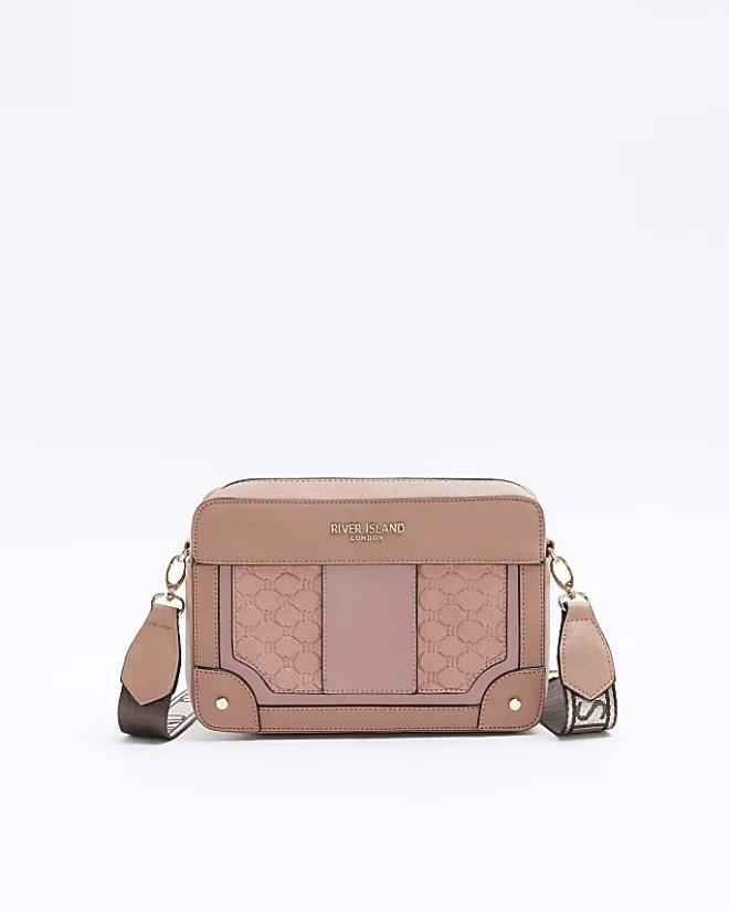 River Island RI monogram boxy cross body bag Pink Hot