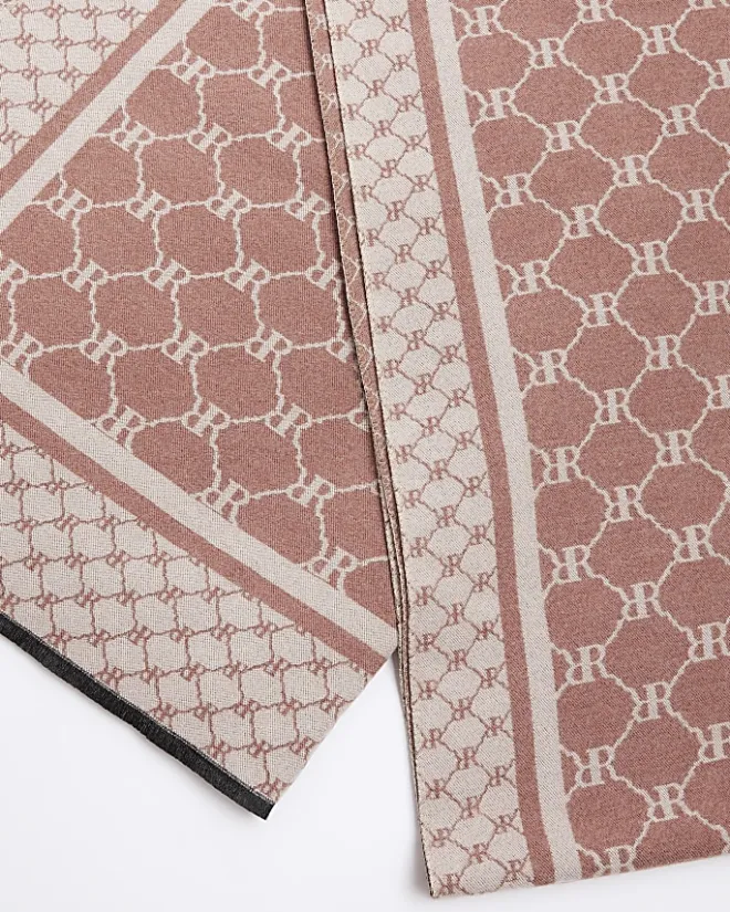 River Island RI Monogram Scarf Pink Hot
