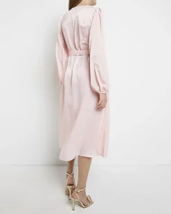 River Island satin maternity wrap midi dress Pink Outlet