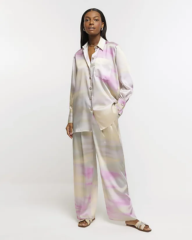 River Island Pink satin ombre shirt Green Hot