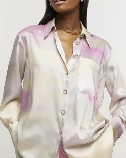 River Island Pink satin ombre shirt Green Hot