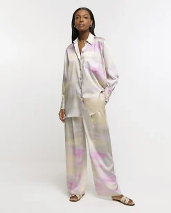 River Island Pink satin ombre shirt Green Hot
