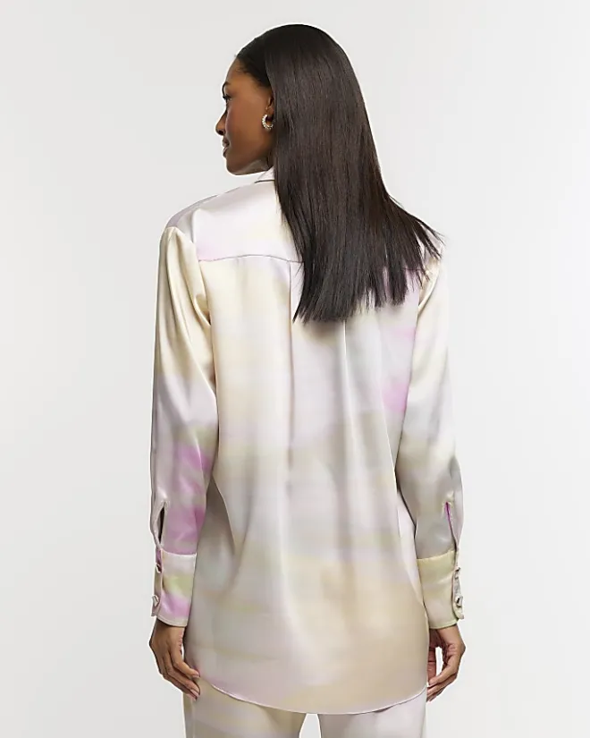 River Island Pink satin ombre shirt Green Hot
