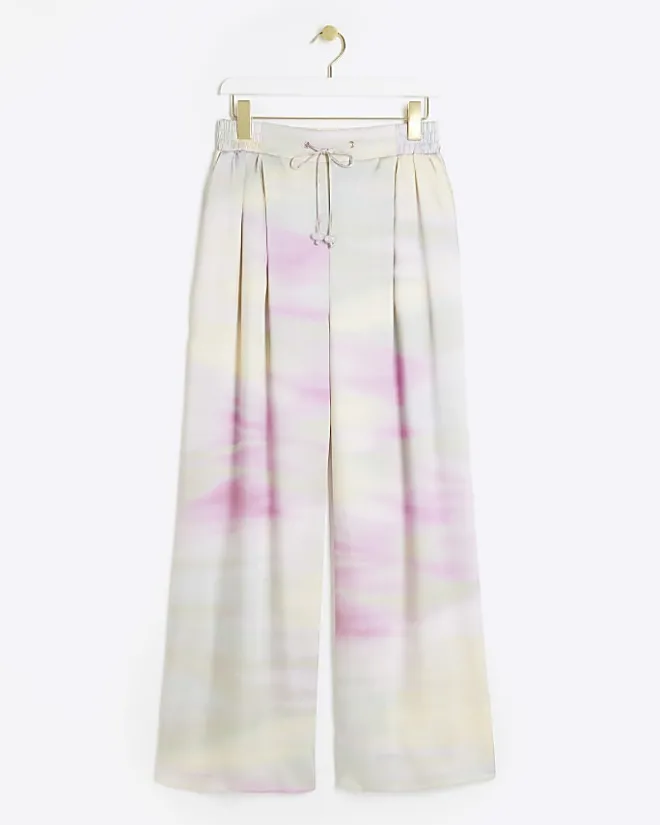River Island Pink satin ombre wide leg trousers Green New