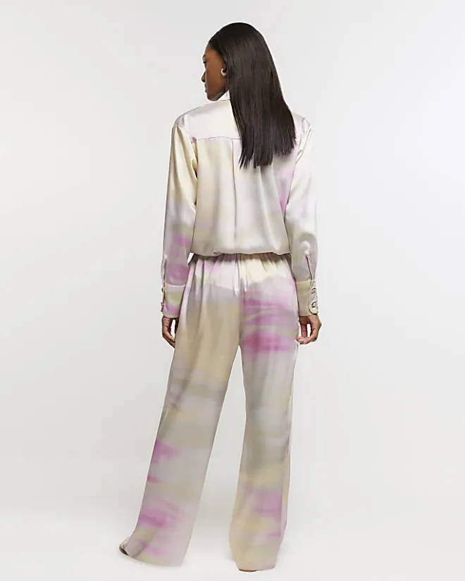 River Island Pink satin ombre wide leg trousers Green New