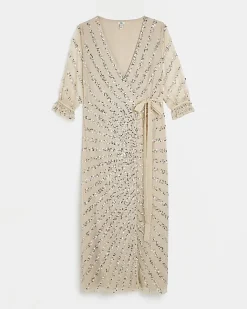 River Island sequin wrap maxi dress Pink Hot