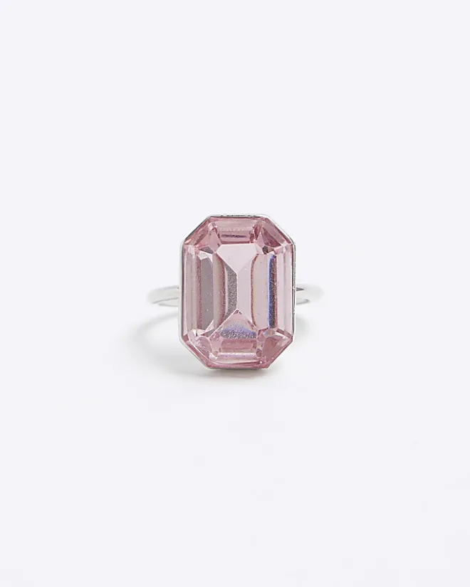 River Island Stone Cocktail Ring Pink Clearance