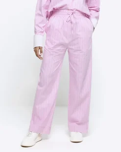 River Island stripe straight pull on trousers Pink Discount