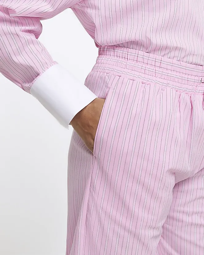 River Island stripe straight pull on trousers Pink Discount