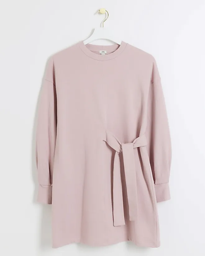 River Island tie side sweatshirt mini dress Pink Fashion