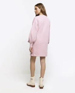 River Island tie side sweatshirt mini dress Pink Fashion