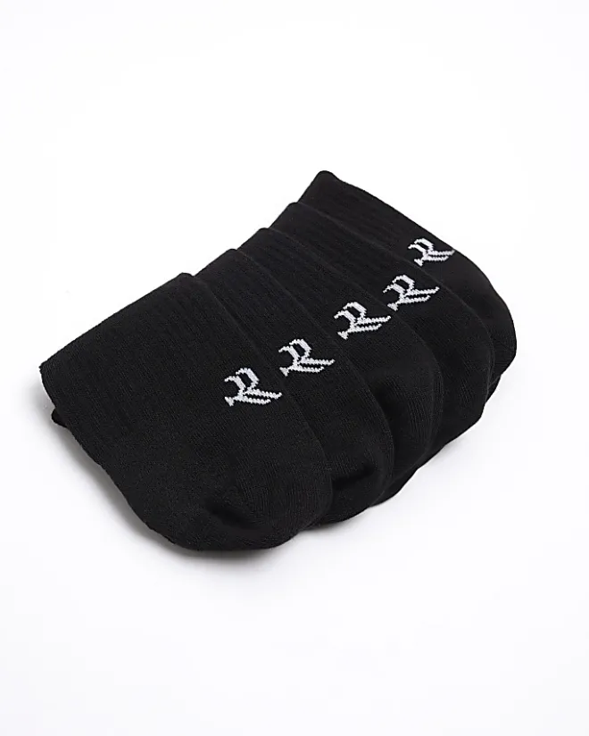 River Island 5PK Rib Trainer Socks Black Outlet