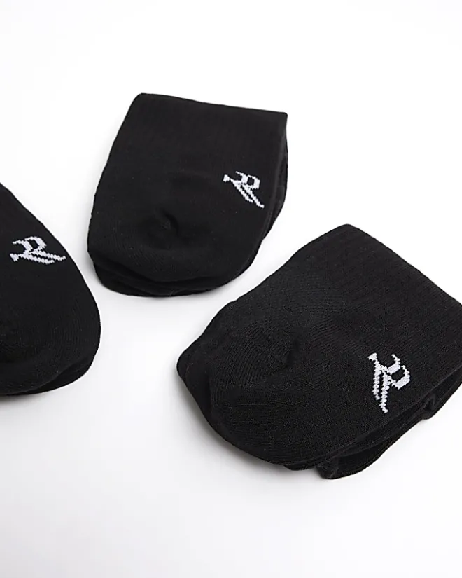 River Island 5PK Rib Trainer Socks Black Outlet