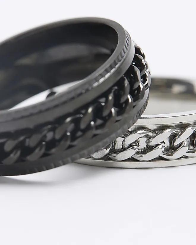River Island 2PK stainless steel chain rings Black Outlet