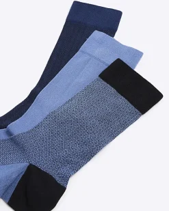 River Island 3PK geometric bamboo ankle socks Blue Sale