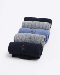 River Island 5PK ribbed ankle socks Blue Outlet
