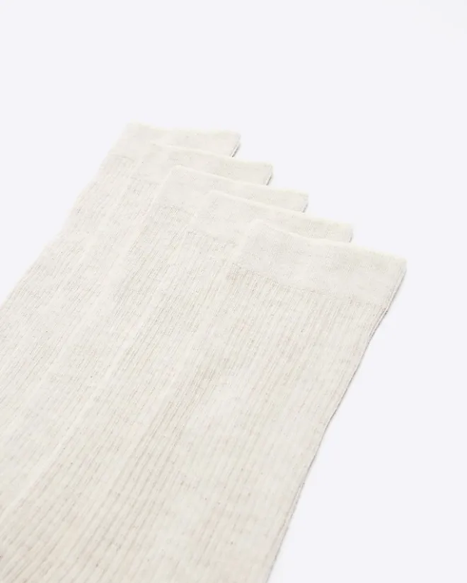 River Island 5PK Ecru ribbed ankle socks Stone New