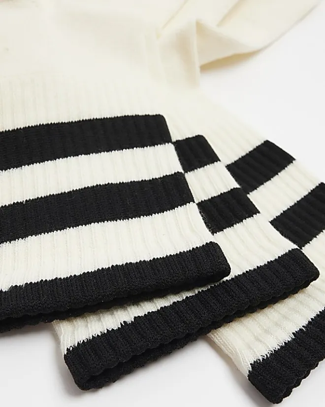 River Island 3PK ecru stripe midi tube socks Stone Fashion