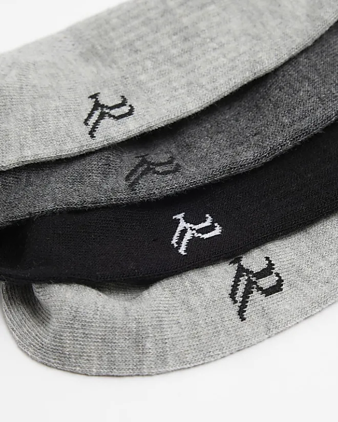 River Island 5PK Rib Trainer Socks Grey Best
