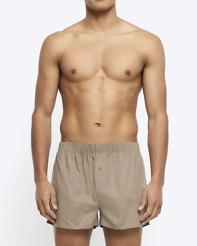 River Island 3PK stripe boxer shorts Khaki Outlet