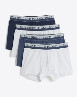 River Island 4PK Cotton Stretch RI trunks Navy Sale