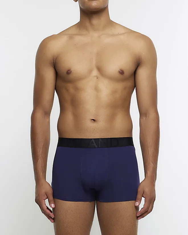 River Island 4PK cotton stretch trunks Navy Outlet