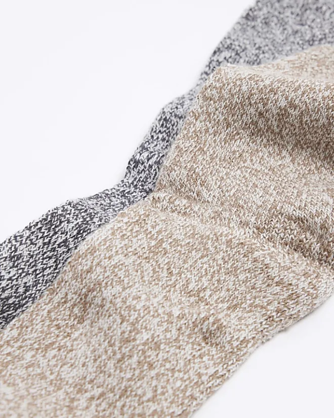 River Island 2pk Neutral knit boot socks Navy Sale