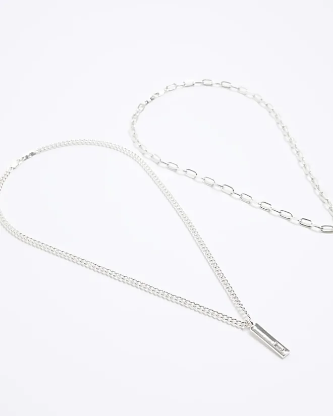 River Island 2PK silver colour pendant necklace Grey Discount