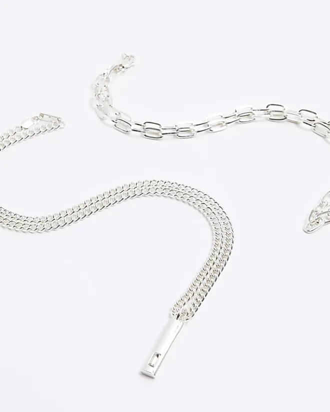 River Island 2PK silver colour pendant necklace Grey Discount