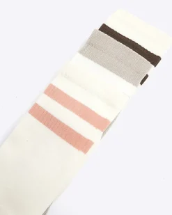 River Island 3PK double stripe tube socks Stone Sale