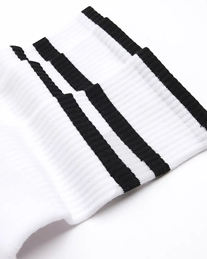 River Island 3PK Double Stripe Tube Socks White Fashion