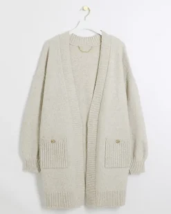 River Island Plus beige knit cardigan Cream Clearance