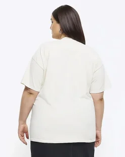 River Island Plus beige rose graphic t-shirt Cream Outlet