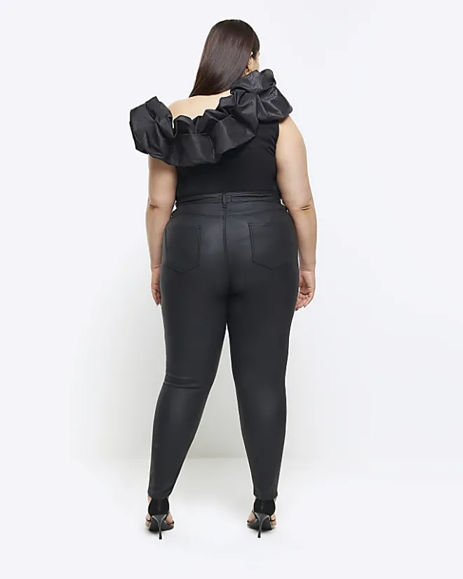 River Island Plus coated high waisted skinny jeans Black Outlet